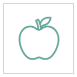 Pantry shopping supports healthier choices icon with a green apple.