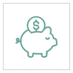 Pantry shopping saves money icon with a piggy bank.